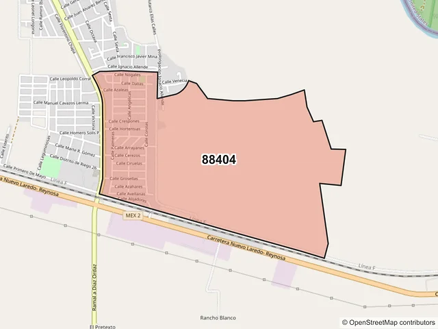 Mapa del código postal 88404, Gustavo Díaz Ordaz, Tamaulipas