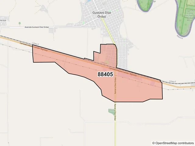 Mapa del código postal 88405, Gustavo Díaz Ordaz, Tamaulipas