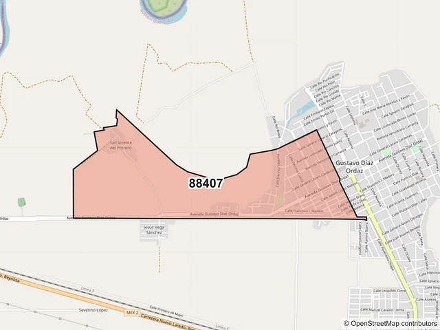 Mapa del código postal 88407, Gustavo Díaz Ordaz, Tamaulipas