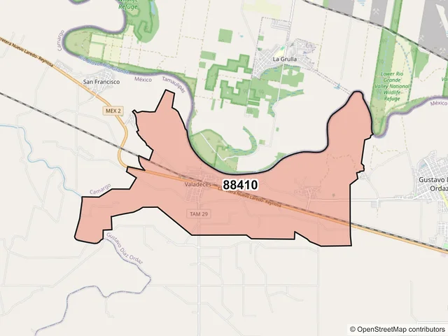 Mapa del código postal 88410, Gustavo Díaz Ordaz, Tamaulipas
