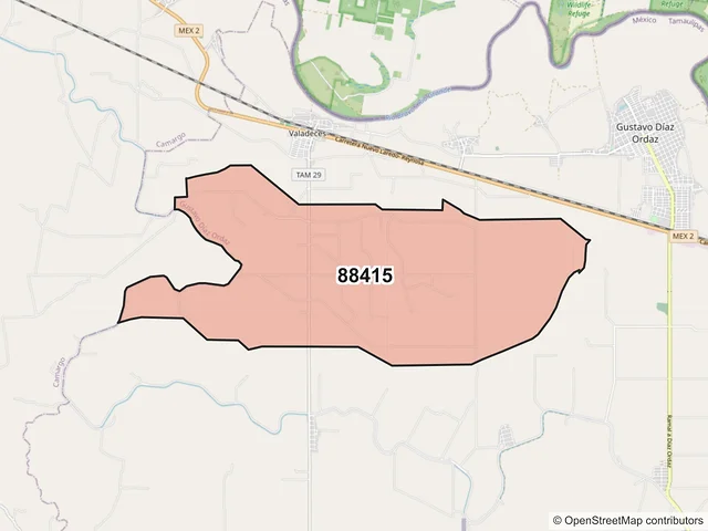 Mapa del código postal 88415, Gustavo Díaz Ordaz, Tamaulipas