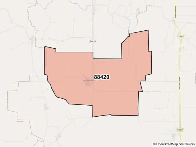 Mapa del código postal 88420, Gustavo Díaz Ordaz, Tamaulipas
