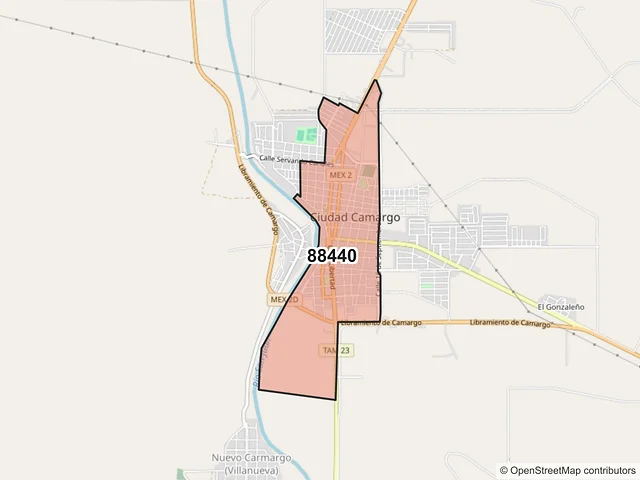 Mapa del código postal 88440, Camargo, Tamaulipas