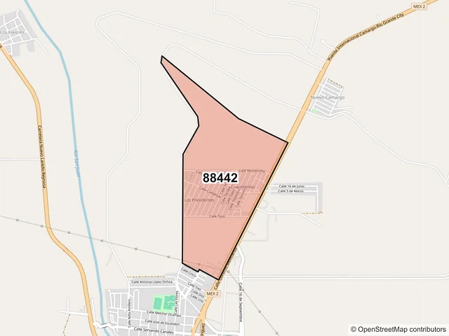 Mapa del código postal 88442, Camargo, Tamaulipas