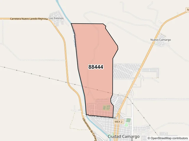 Mapa del código postal 88444, Camargo, Tamaulipas