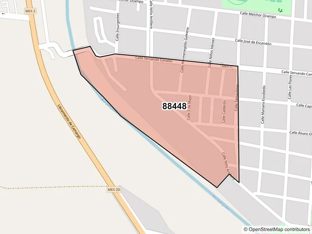 Mapa del código postal 88448, Camargo, Tamaulipas