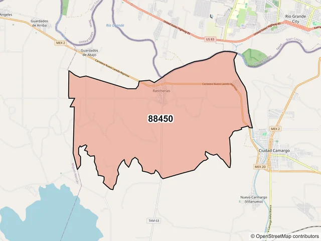 Mapa del código postal 88450, Camargo, Tamaulipas