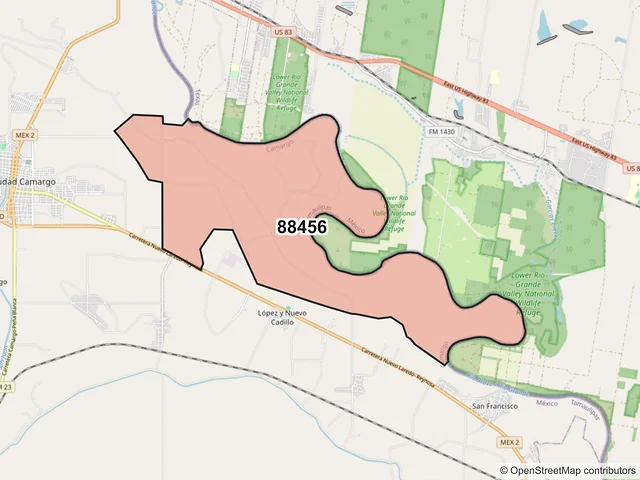Mapa del código postal 88456, Camargo, Tamaulipas