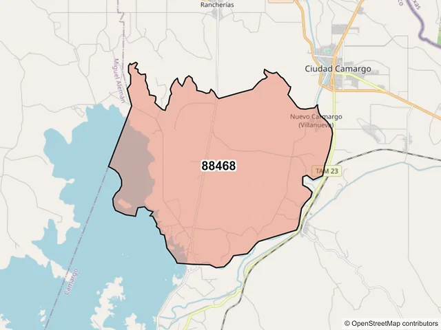 Mapa del código postal 88468, Camargo, Tamaulipas