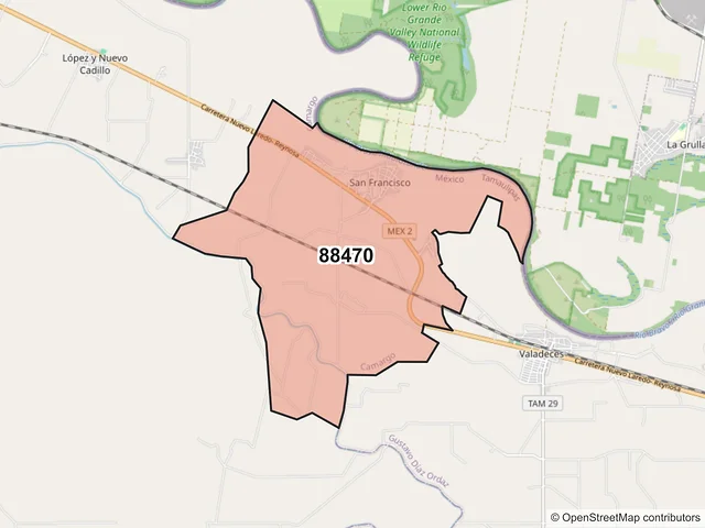 Mapa del código postal 88470, Camargo, Tamaulipas