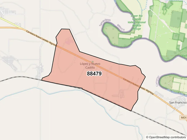 Mapa del código postal 88479, Camargo, Tamaulipas
