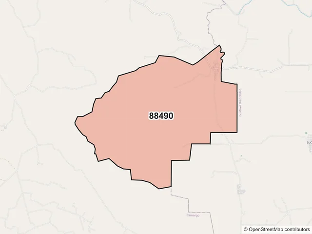 Mapa del código postal 88490, Camargo, Tamaulipas