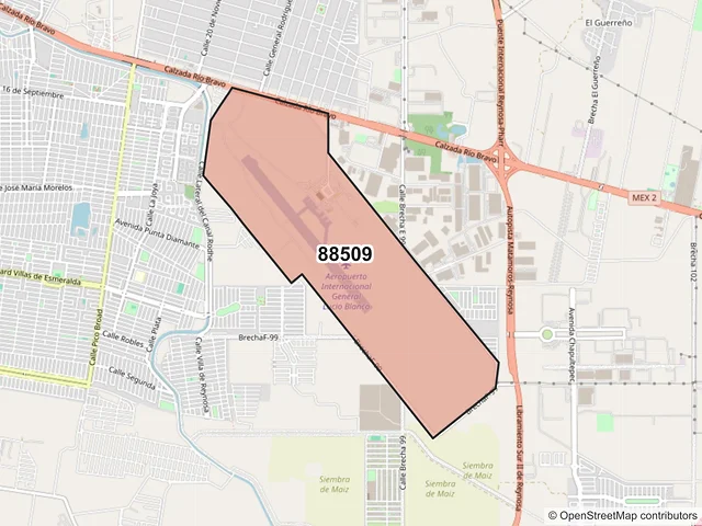 Mapa del código postal 88509, Reynosa, Tamaulipas