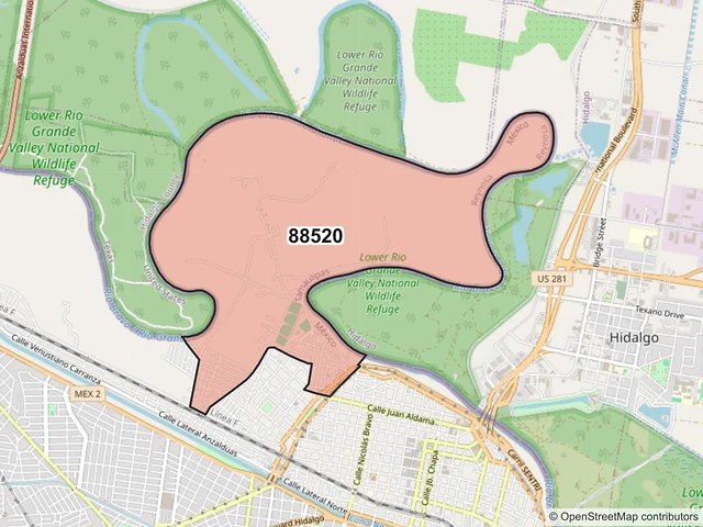 Mapa del código postal 88520, Reynosa, Tamaulipas