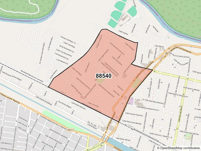 Mapa del código postal 88540, Reynosa, Tamaulipas