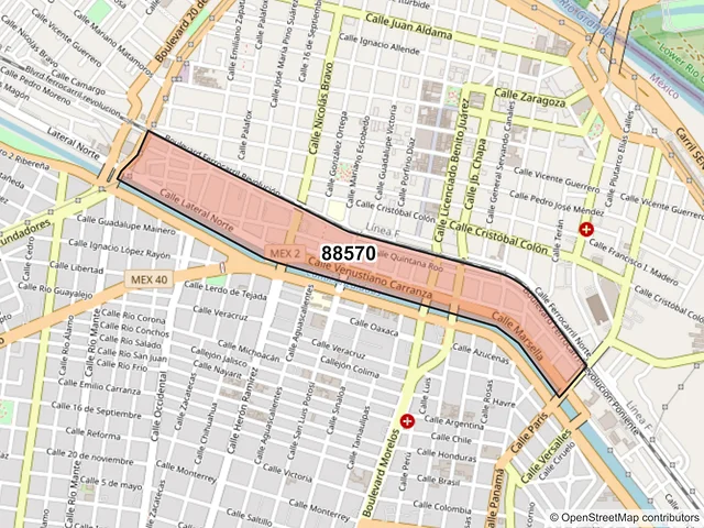 Mapa del código postal 88570, Reynosa, Tamaulipas
