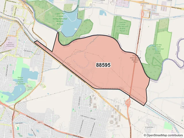 Mapa del código postal 88595, Reynosa, Tamaulipas