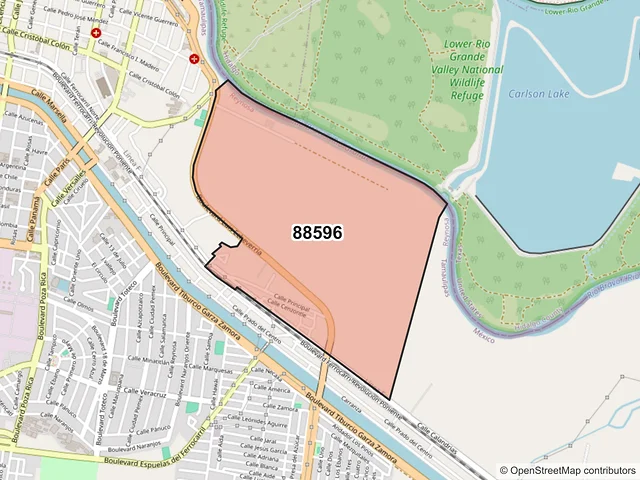 Mapa del código postal 88596, Reynosa, Tamaulipas