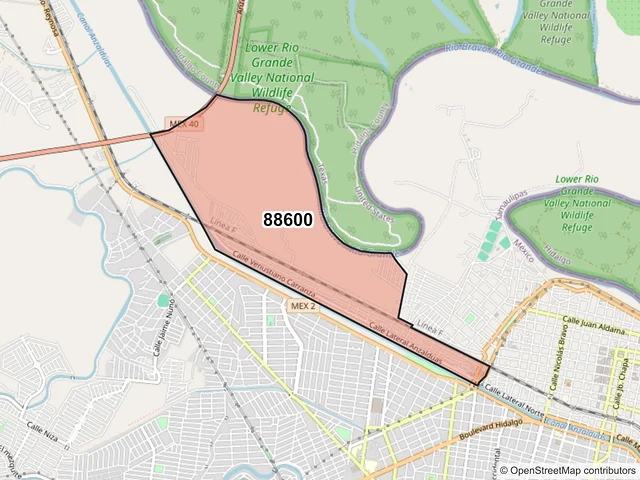 Mapa del código postal 88600, Reynosa, Tamaulipas