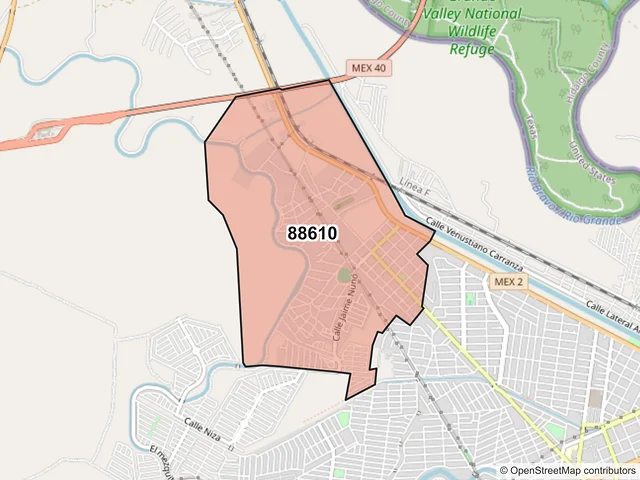 Mapa del código postal 88610, Reynosa, Tamaulipas