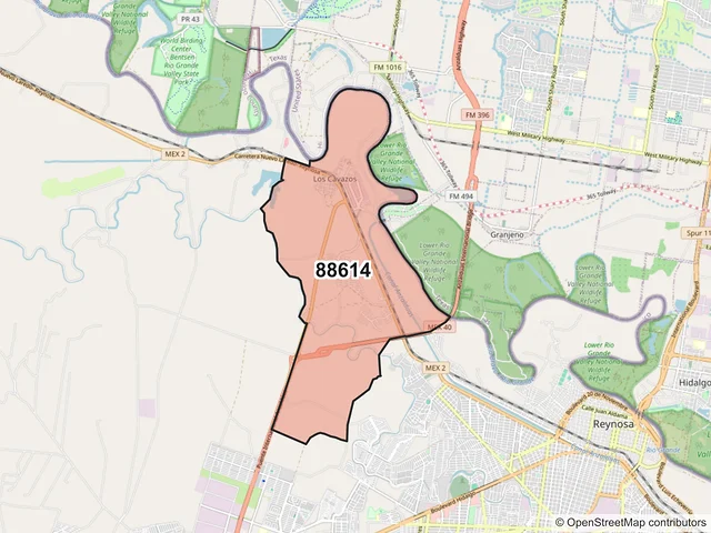 Mapa del código postal 88614, Reynosa, Tamaulipas