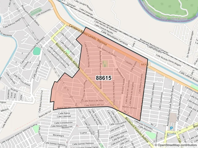 Mapa del código postal 88615, Reynosa, Tamaulipas