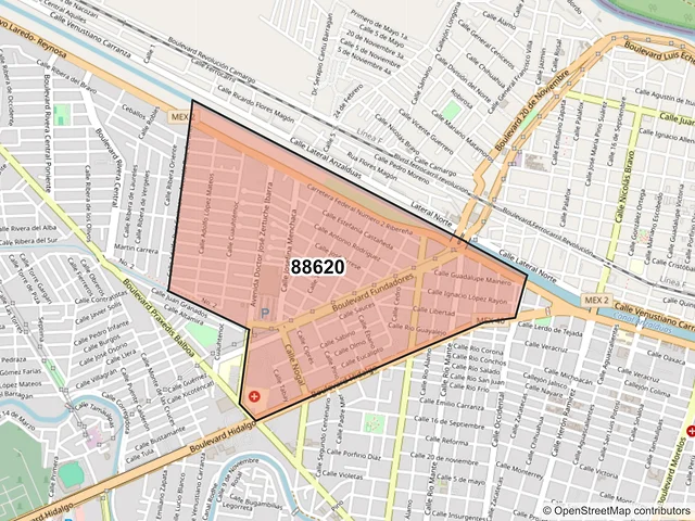 Mapa del código postal 88620, Reynosa, Tamaulipas
