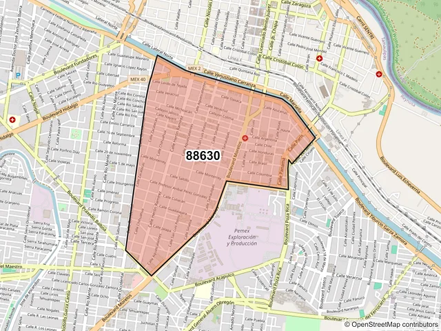 Mapa del código postal 88630, Reynosa, Tamaulipas