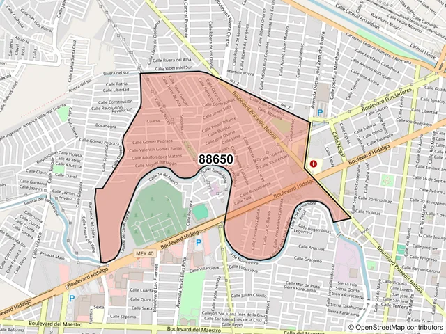 Mapa del código postal 88650, Reynosa, Tamaulipas