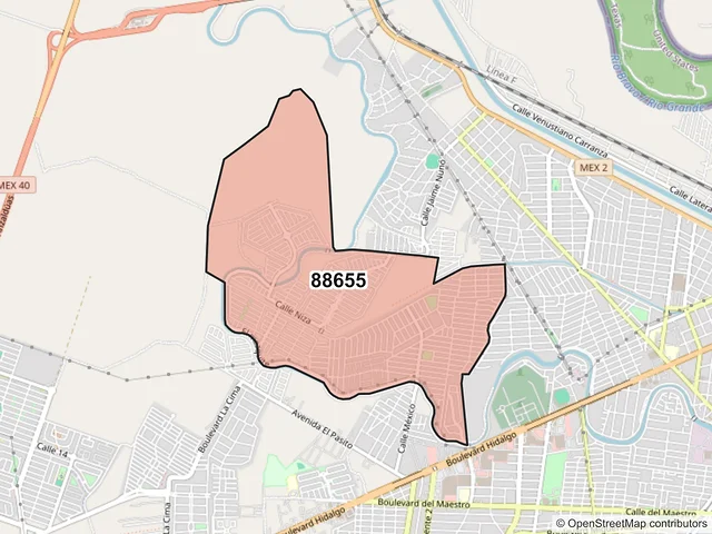 Mapa del código postal 88655, Reynosa, Tamaulipas