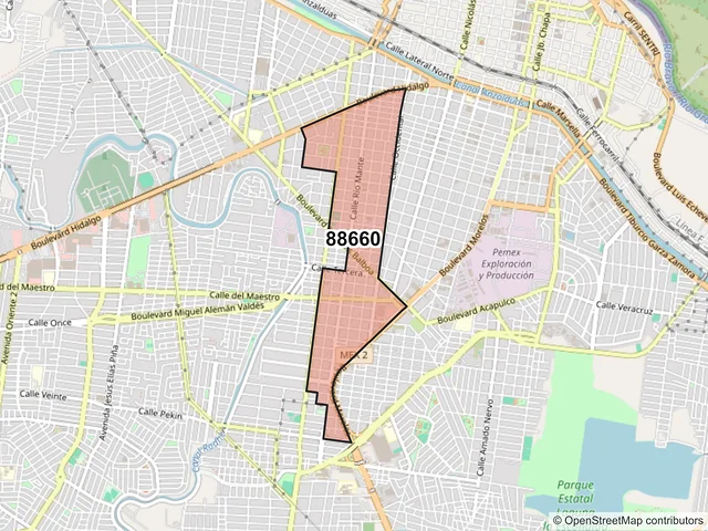 Mapa del código postal 88660, Reynosa, Tamaulipas