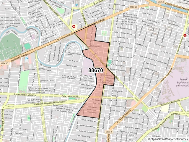 Mapa del código postal 88670, Reynosa, Tamaulipas