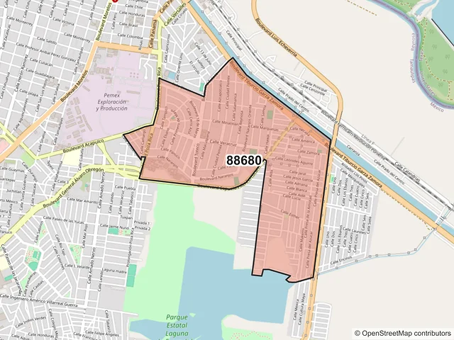 Mapa del código postal 88680, Reynosa, Tamaulipas
