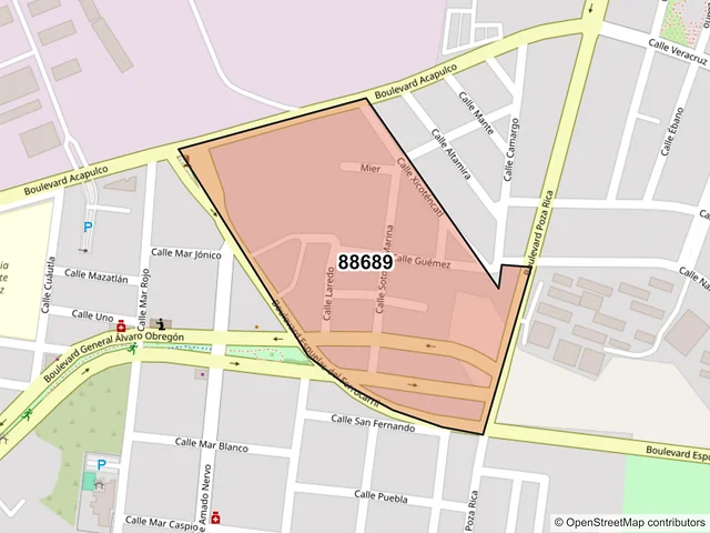 Mapa del código postal 88689, Reynosa, Tamaulipas