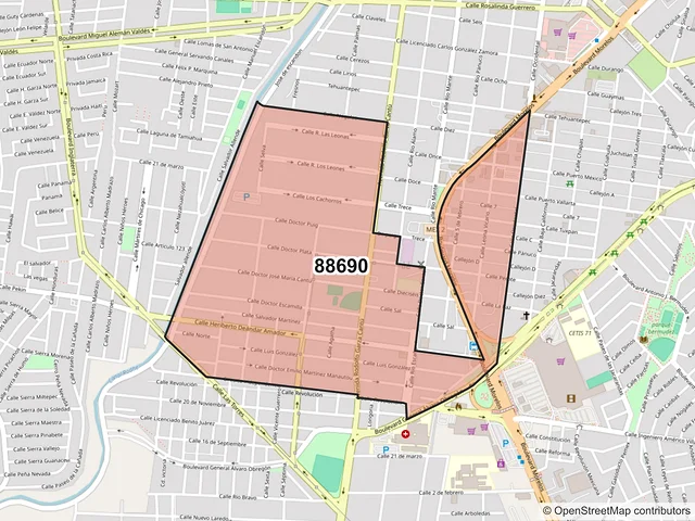 Mapa del código postal 88690, Reynosa, Tamaulipas