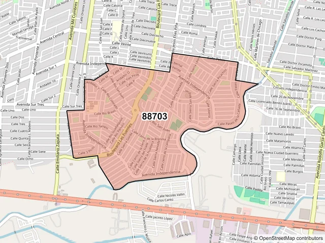 Mapa del código postal 88703, Reynosa, Tamaulipas