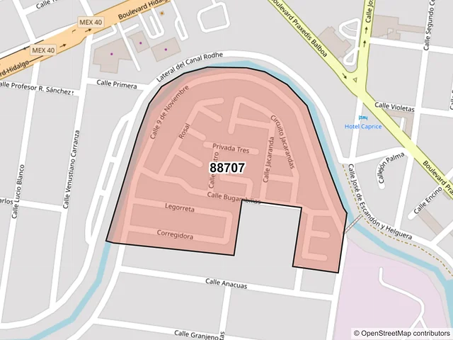 Mapa del código postal 88707, Reynosa, Tamaulipas