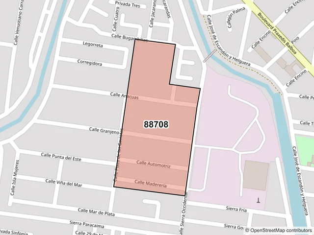 Mapa del código postal 88708, Reynosa, Tamaulipas