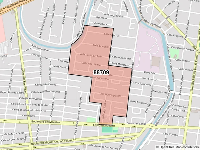 Mapa del código postal 88709, Reynosa, Tamaulipas