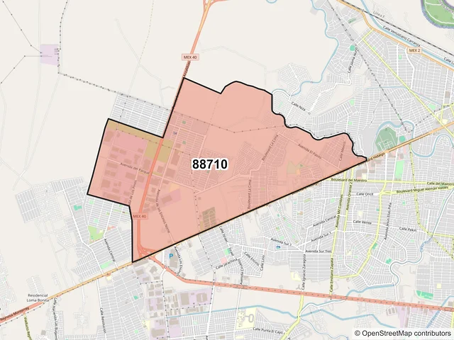 Mapa del código postal 88710, Reynosa, Tamaulipas
