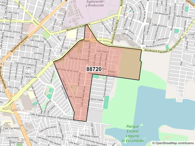 Mapa del código postal 88720, Reynosa, Tamaulipas