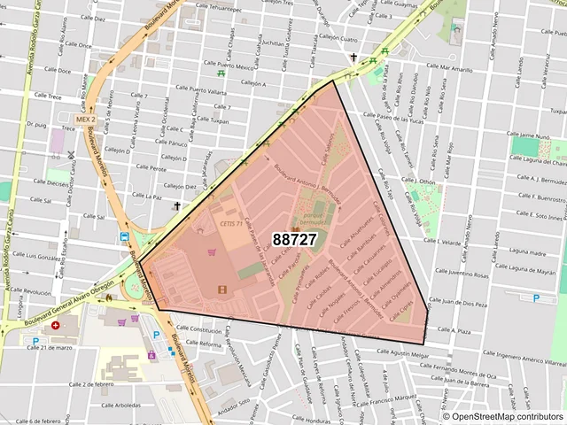 Mapa del código postal 88727, Reynosa, Tamaulipas