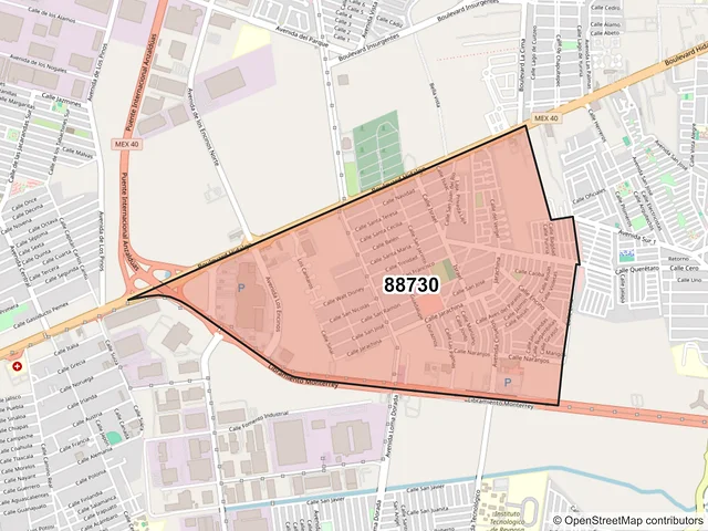 Mapa del código postal 88730, Reynosa, Tamaulipas