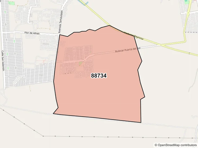 Mapa del código postal 88734, Reynosa, Tamaulipas