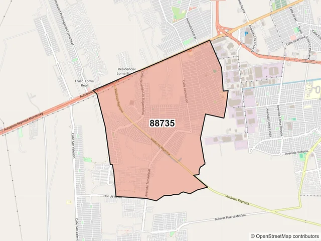 Mapa del código postal 88735, Reynosa, Tamaulipas