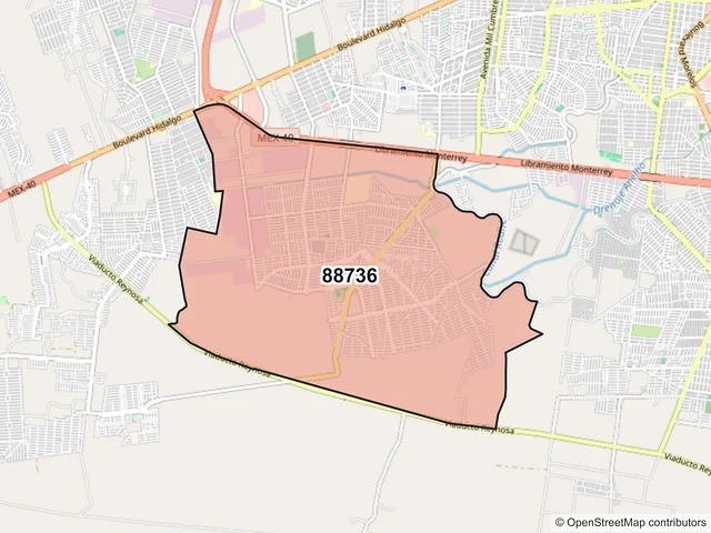 Mapa del código postal 88736, Reynosa, Tamaulipas