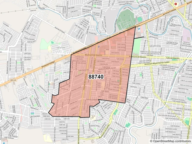 Mapa del código postal 88740, Reynosa, Tamaulipas