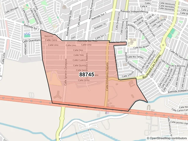 Mapa del código postal 88745, Reynosa, Tamaulipas