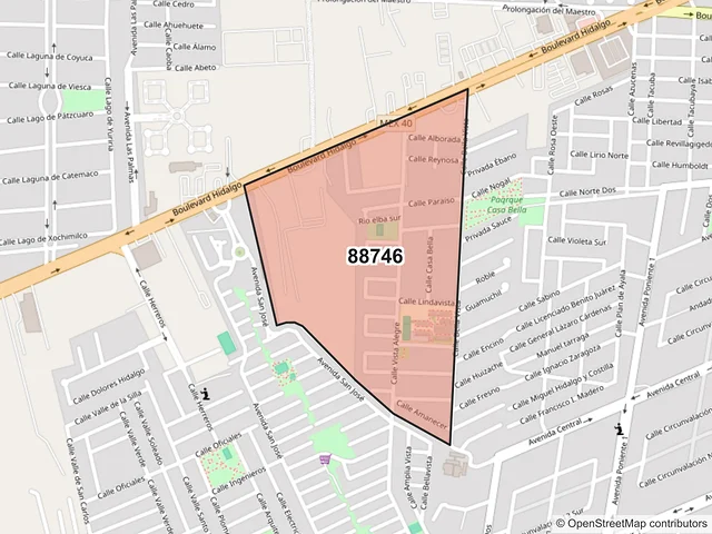 Mapa del código postal 88746, Reynosa, Tamaulipas
