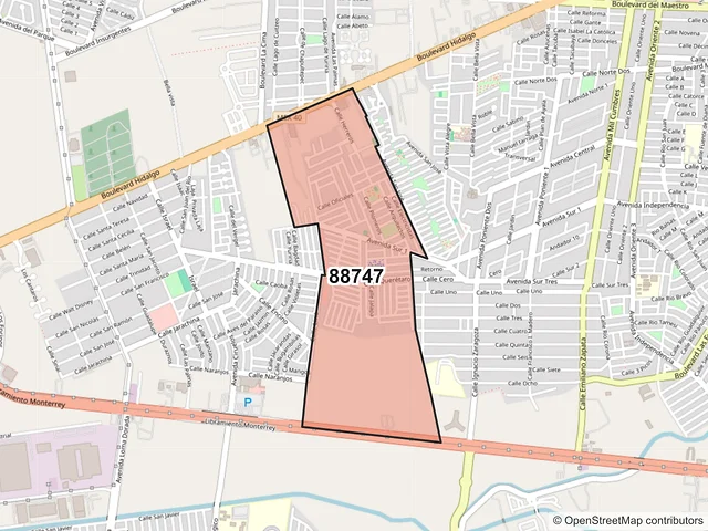 Mapa del código postal 88747, Reynosa, Tamaulipas